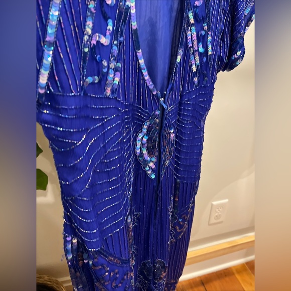 Stunning Hand Beaded Made In India Silk Vintage Dress Cobalt 10 M S - Picture 6 of 9